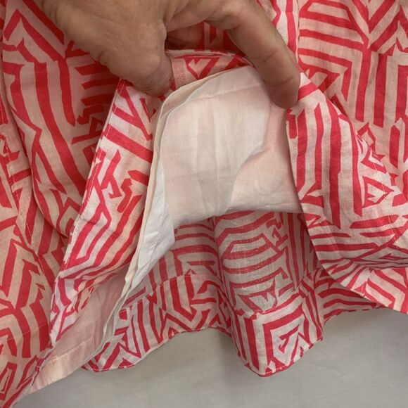 J. Crew Pink White Linen Cotton Blend Geo Print Drawstring Mini Skirt Size 00 - Picture 5 of 11
